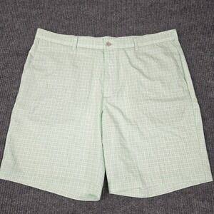 PGA Tour Mens Green White Micro Check Golf Shorts Size 42 Flat Front Inseam‎ 9